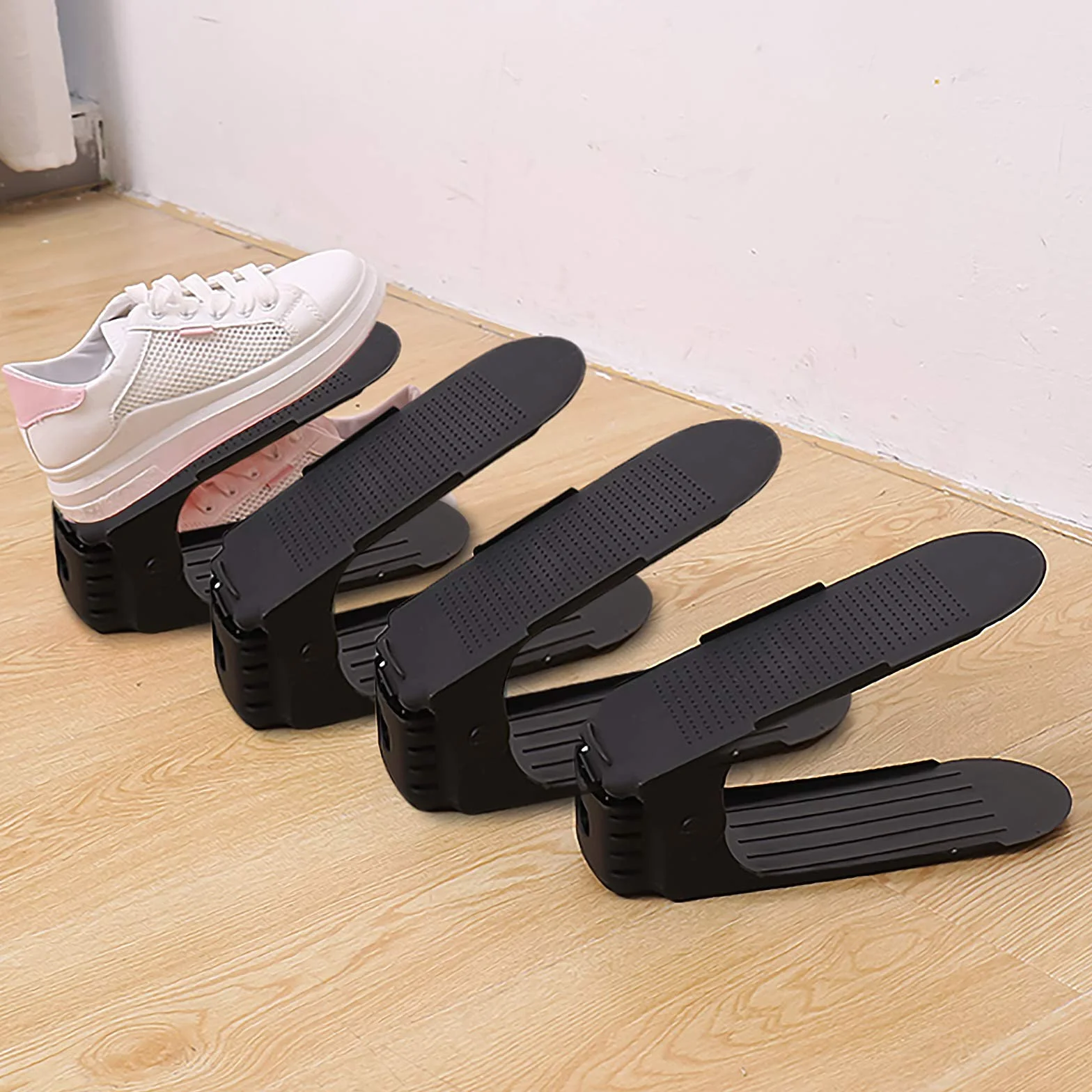 Set di 10 supporti per scarpe regolabili, impilare le scarpe, organizer per scarpe, risparmio di spazio per scarpe, supporto per rack (nero)