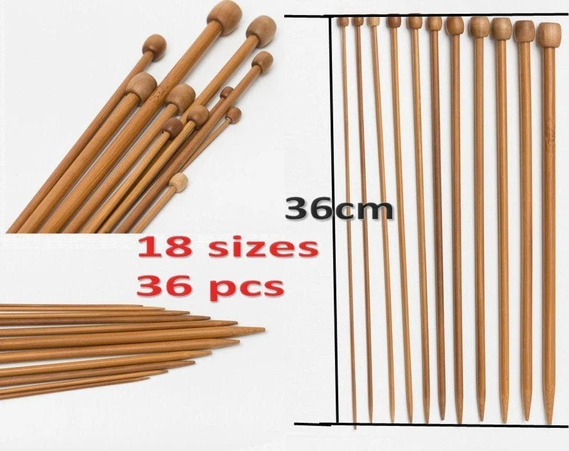 JZK 18 Paia / 36 PZ Set ferri da maglia bamboo Bambù, 2-10mm, aghi per maglieria Dritti in Legno, Kit Aghi da Maglia a punta singola per Lavorare a Maglia per Professionisti e Principianti