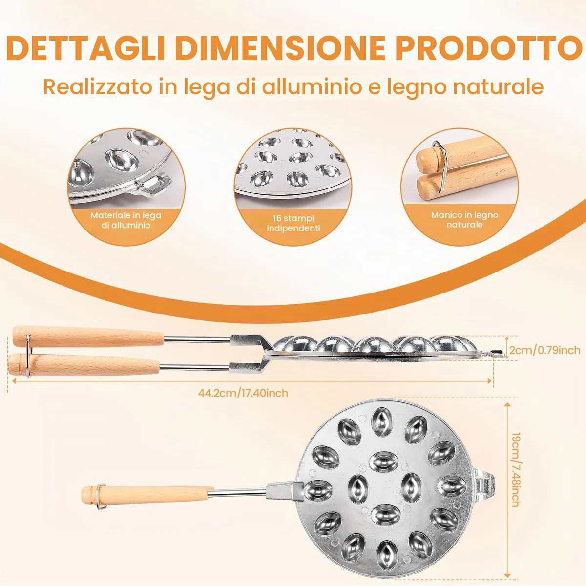 Stampo per Biscotti in Noce, 16 Fori, Manico in Legno Rimovibile, Rivestimento Antiaderente, Multifunzionale, Argento