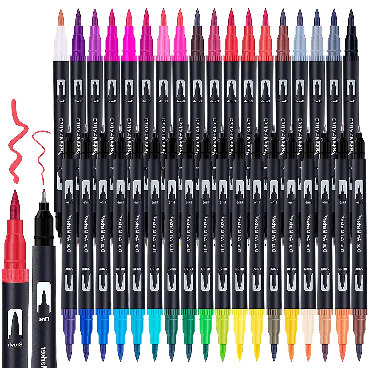Halobios Brush Pen Lettering, 36 Colori Pennarelli Doppia Punta Fine 0,4 mm e 1-2mm Punta Pennello, Pennarelli Con Punta a Pennello Professionali per Adulti Bambini Colorare Disegnare Calligrafia