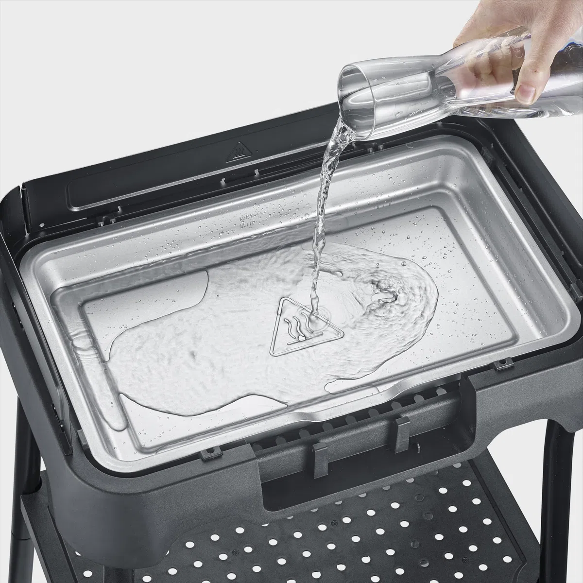 Severin Barbecue elettrico con supporto, temperatura regolabile 35-200 gradi Celsius, riscaldamento rapido, 38 x 22 cm, griglia da tavolo con vassoio di raccolta, griglia in acciaio inox, griglia da