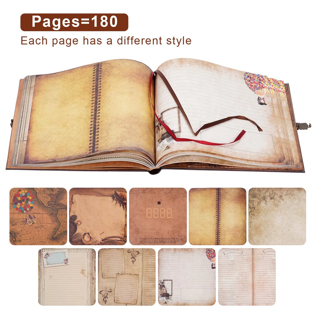 JIMBON Album fotografico da personalizzare – Il nostro libro di avventura fatto a mano, grande formato con 180 pagine, album per album di ritagli, per matrimoni in famiglia (25 x 20 cm), rosso