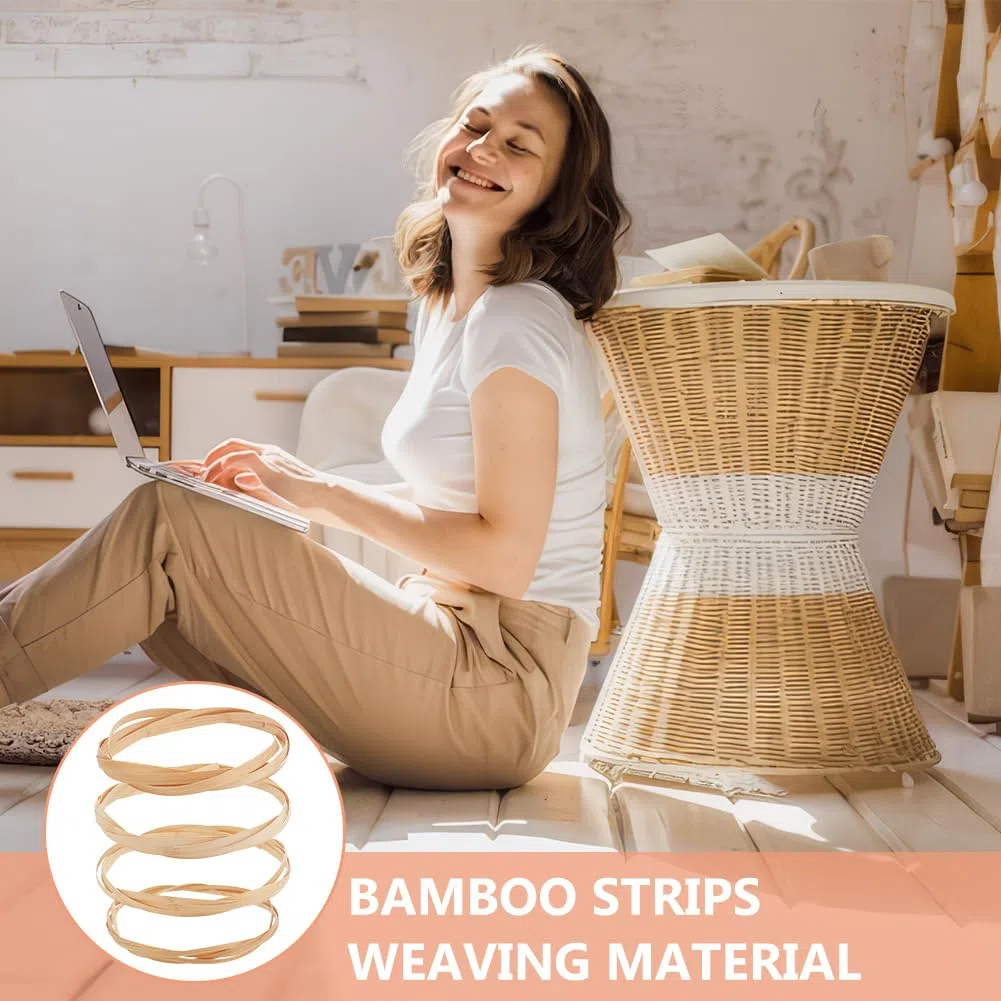 FINGERINSPIRE 4 rotoli di strisce di bambù per tessitura 4 stili di strisce piatte in vimini di bambù naturale mocassino sottili strisce piatte larghe strisce di bambù rattan per fai da te tessitura