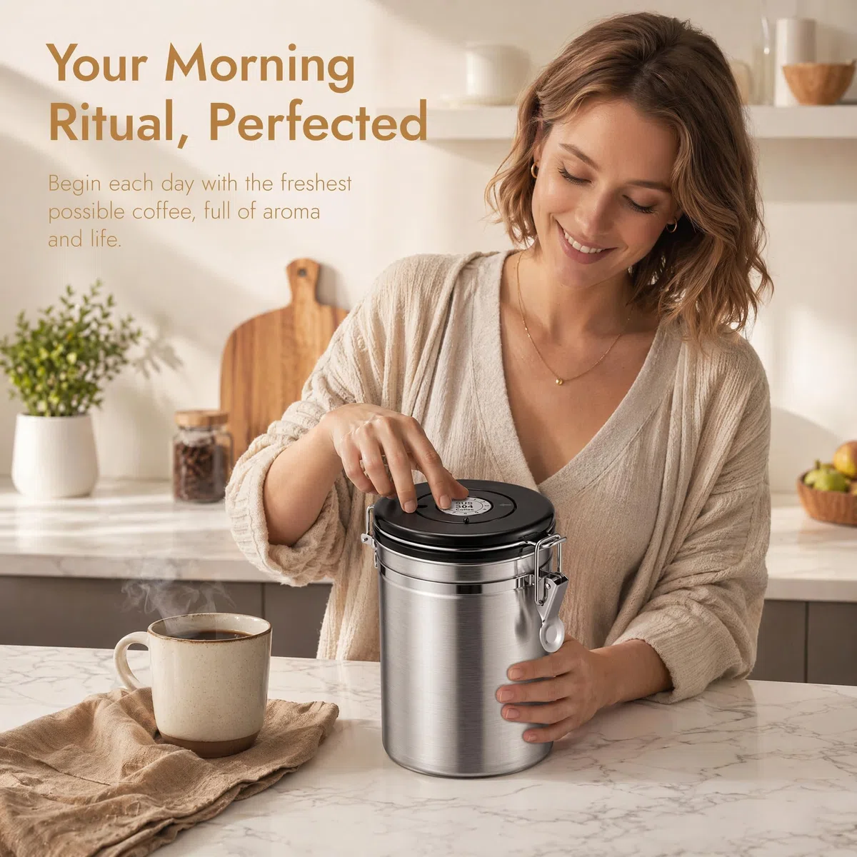 Contenitore per chicchi di caffè, barattolo ermetico in acciaio inox