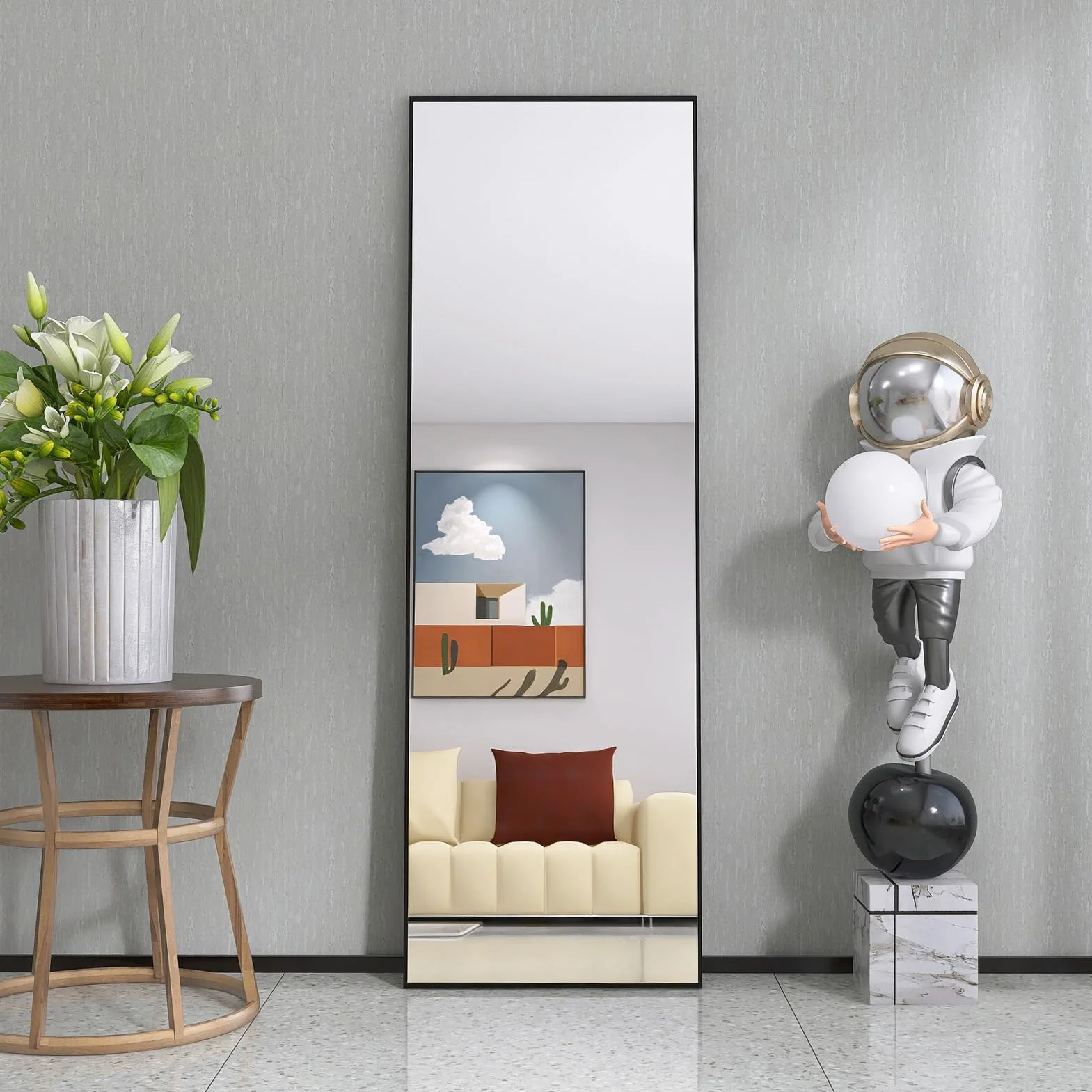 BRILVERDE Specchio da parete per figura intera 165 x 60 cm, Specchio da terra, Grande specchio per figura intera con cornice in alluminio, Specchio da parete per figura intera con supporto per camera