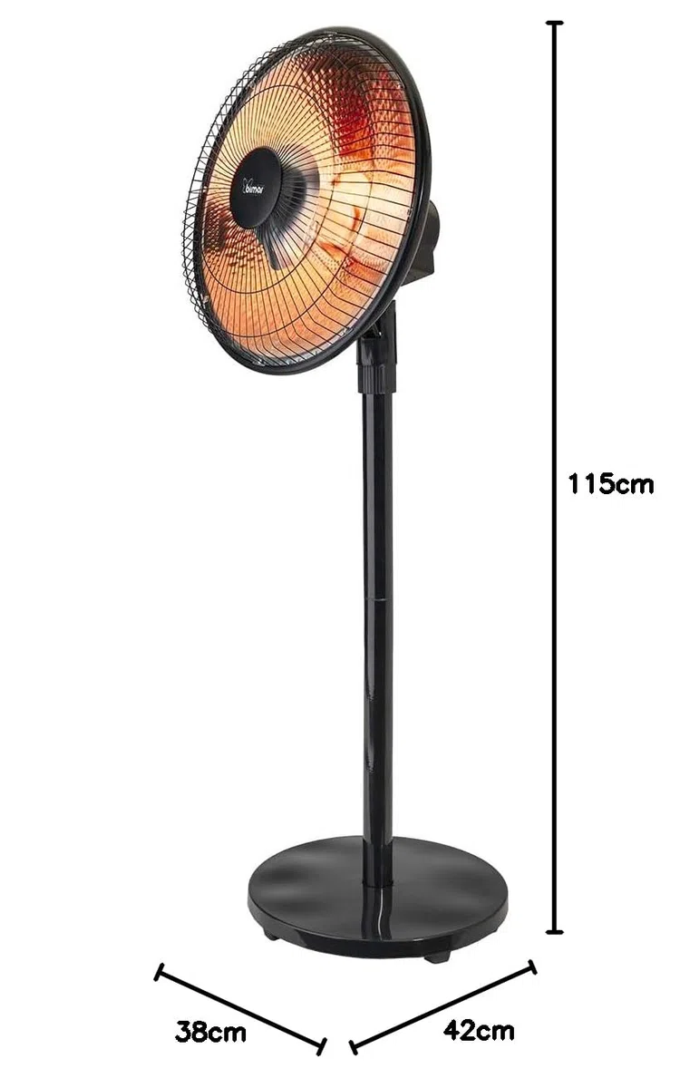Bimar HR320 Stufa radiante a parabola Solemio, Lampada riscaldante, Stufa radiante infrarossi, Stufa portatile, Potenza regolabile, Oscillazione automatica, Con interruttore di sicurezza ribaltamento