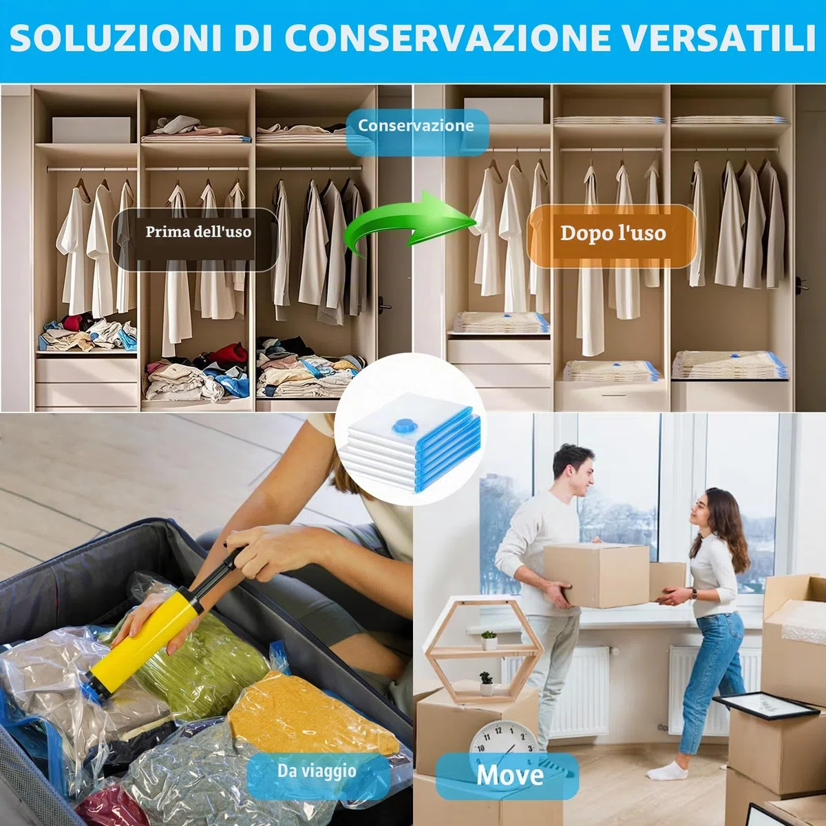 Sacchetti Sottovuoto Vestiti Piccoli 10 Pezzi 60x40cm, Sacchetti Sottovuoto per Vestiti e Coperte, Riutilizzabili e Ermetici, Salvaspazio per Viaggio, Armadio, Casa e Cambio di Stagione