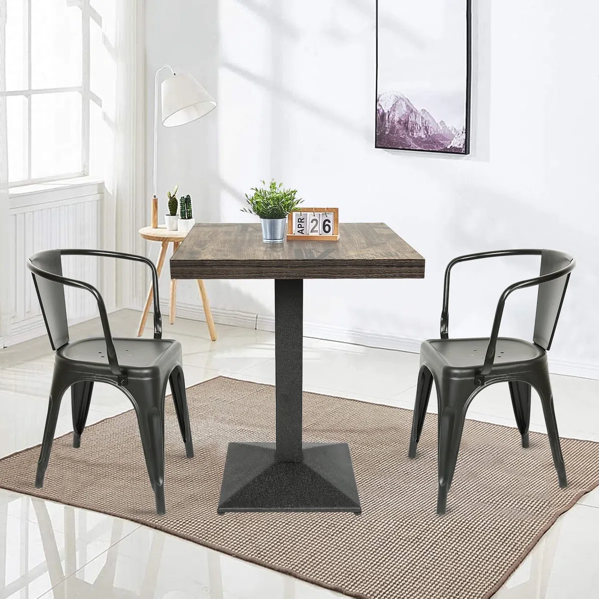 Tavolo Rettangolare in Stile Rustico Industriale in MDF e Metallo, Bar Tondo In Legno E Metallo - Tavolo Da Cucina e Tavolino Da Appoggio 60 * 60 * 75cm