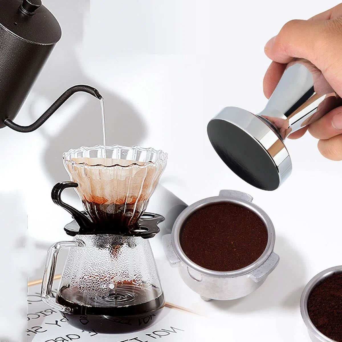 Pressino caffè 49 mm diametro acciaio inox barista espresso Bean Press Siver