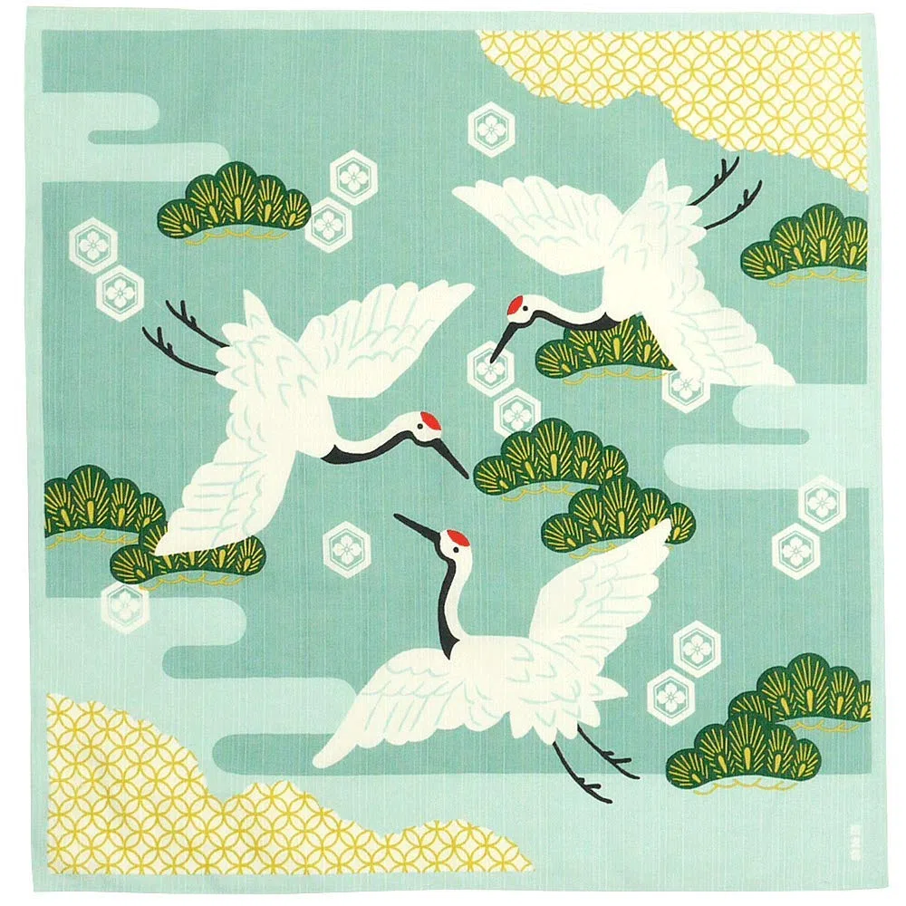 HAMAMONYO Furoshiki Wrap Crane Dance - Cotone - BLANKET - Furoshiki - 50 cm x 50 cm - Blue