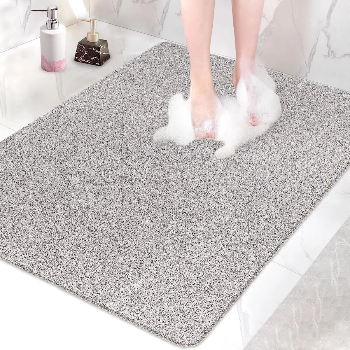 Tappetino da doccia antiscivolo, 80 x 100 cm, extra grande, di sicurezza, con fori di scarico, morbido e confortevole, in PVC, per massaggiare la doccia, ad asciugatura rapida
