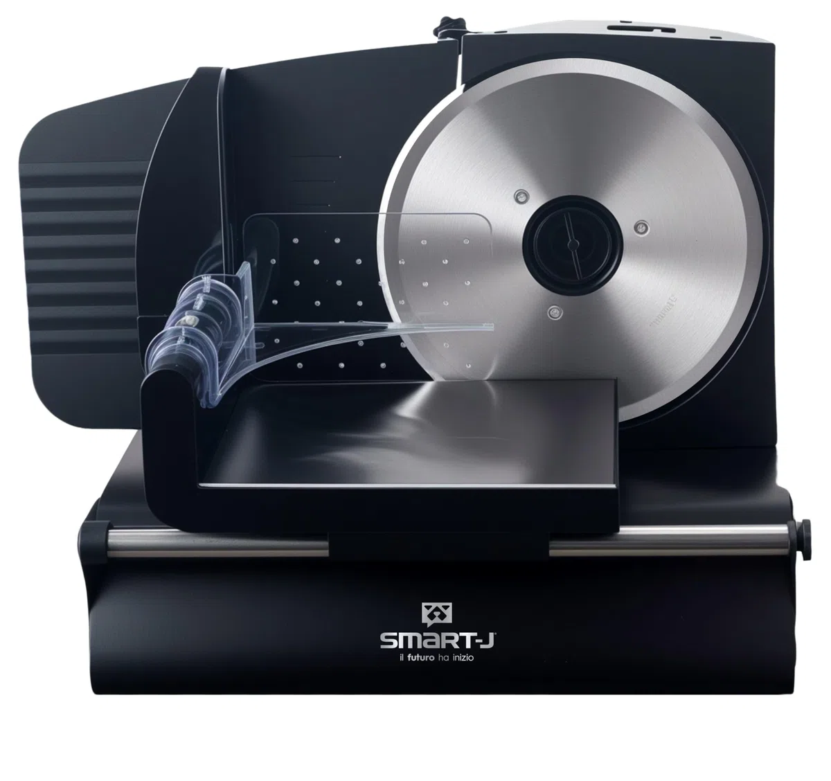 Affettatrice Elettrica SMART·J Premium 200W con Lama Acciaio Inox 19 cm – Taglio Regolabile 0-15 mm, Design Compatto Nero, Piedini Antiscivolo, Ideale per Carni, Formaggi, Pane e Verdure