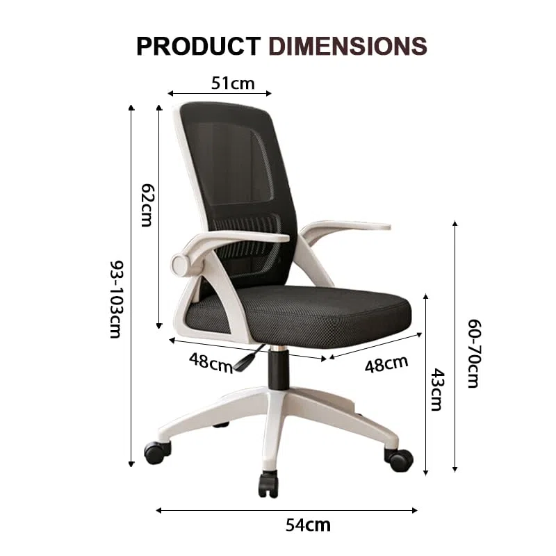 Sedia da Ufficio Ergonomica - Sedia Girevole in Rete Traspirante con Braccioli Ribaltabili e Supporto Lombare per Computer - Ufficio Domestico(Nero e Bianco)