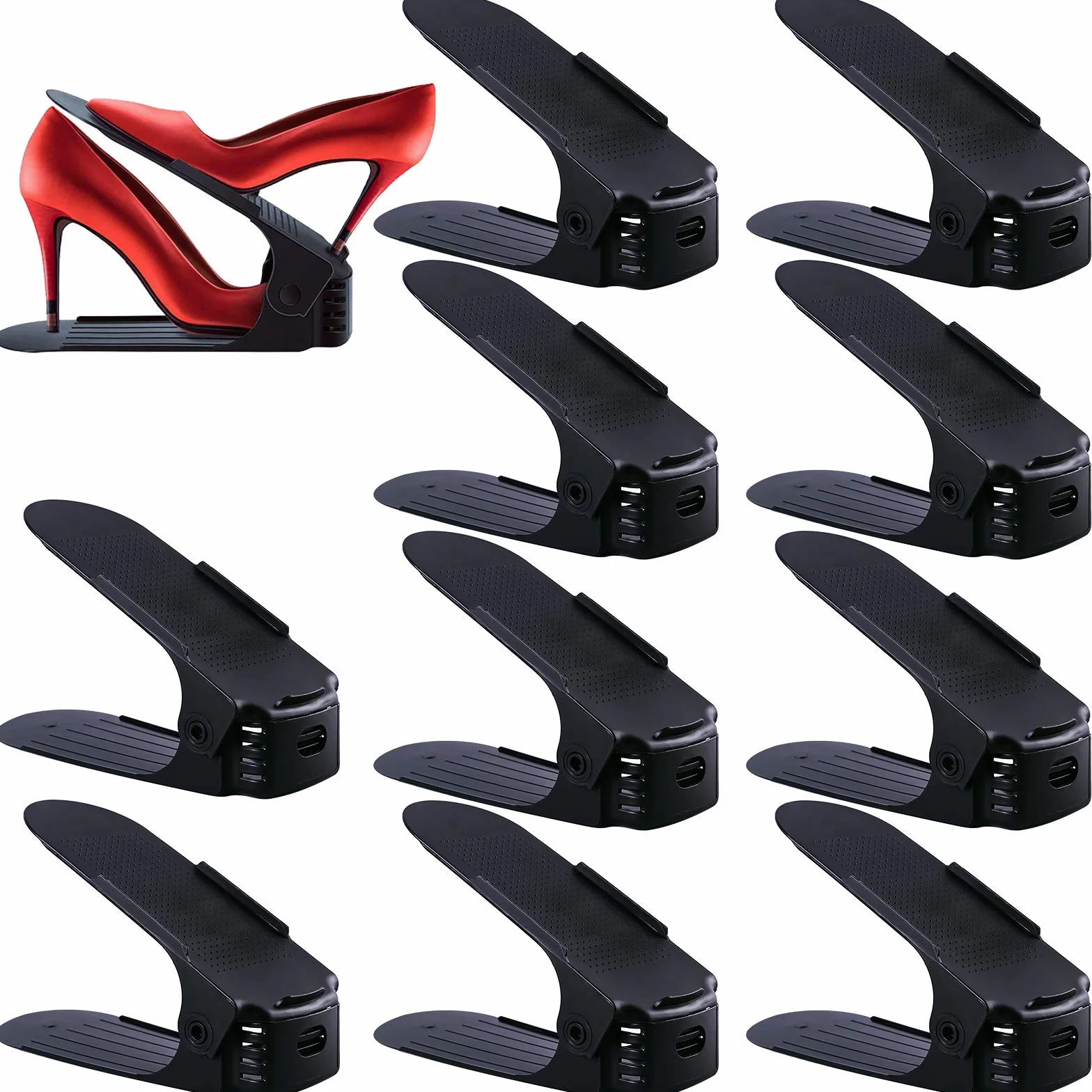 Set di 10 supporti per scarpe regolabili, impilare le scarpe, organizer per scarpe, risparmio di spazio per scarpe, supporto per rack (nero)