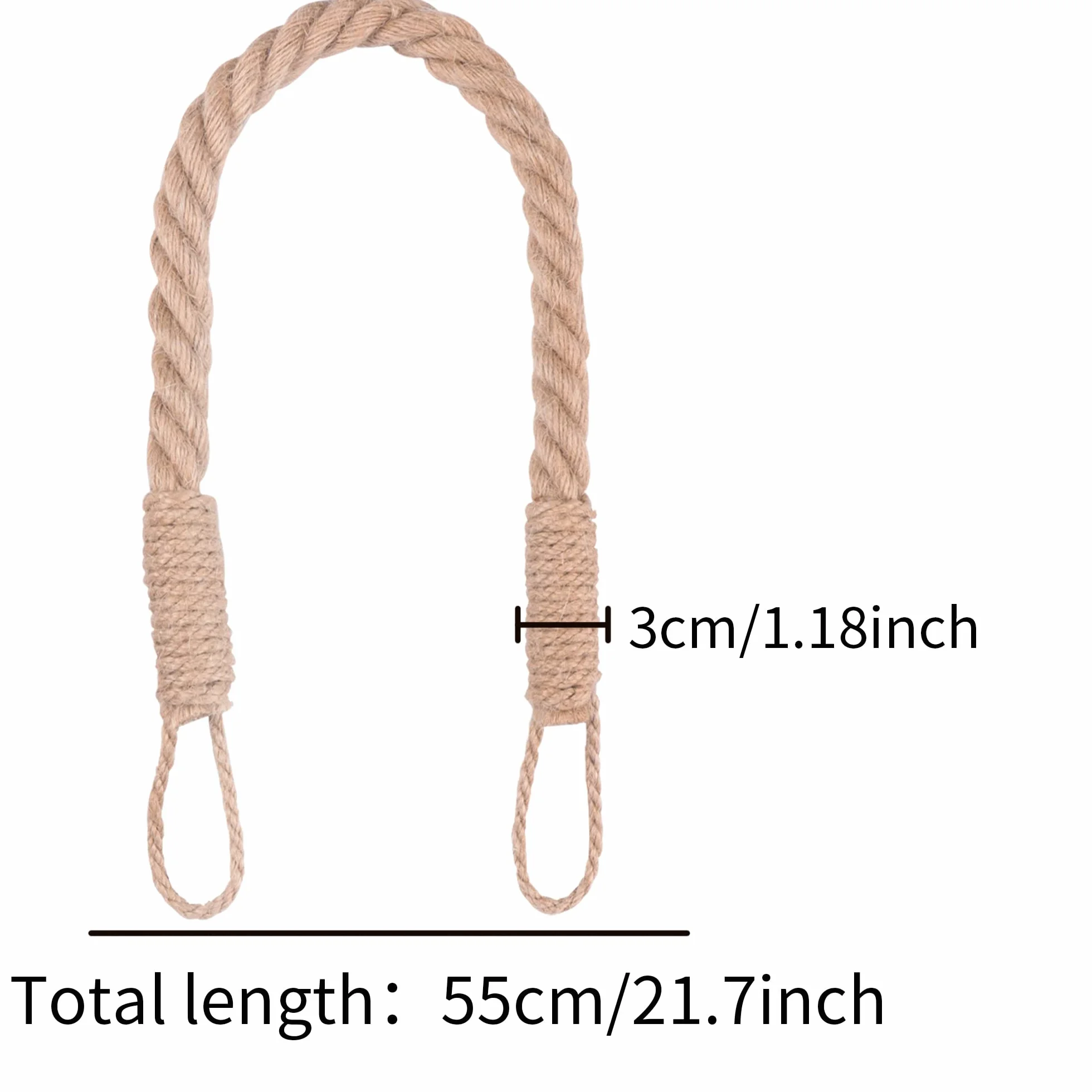 4 fermatende con corda di canapa intrecciata, decorativi fatti a mano, per tende (kaki)
