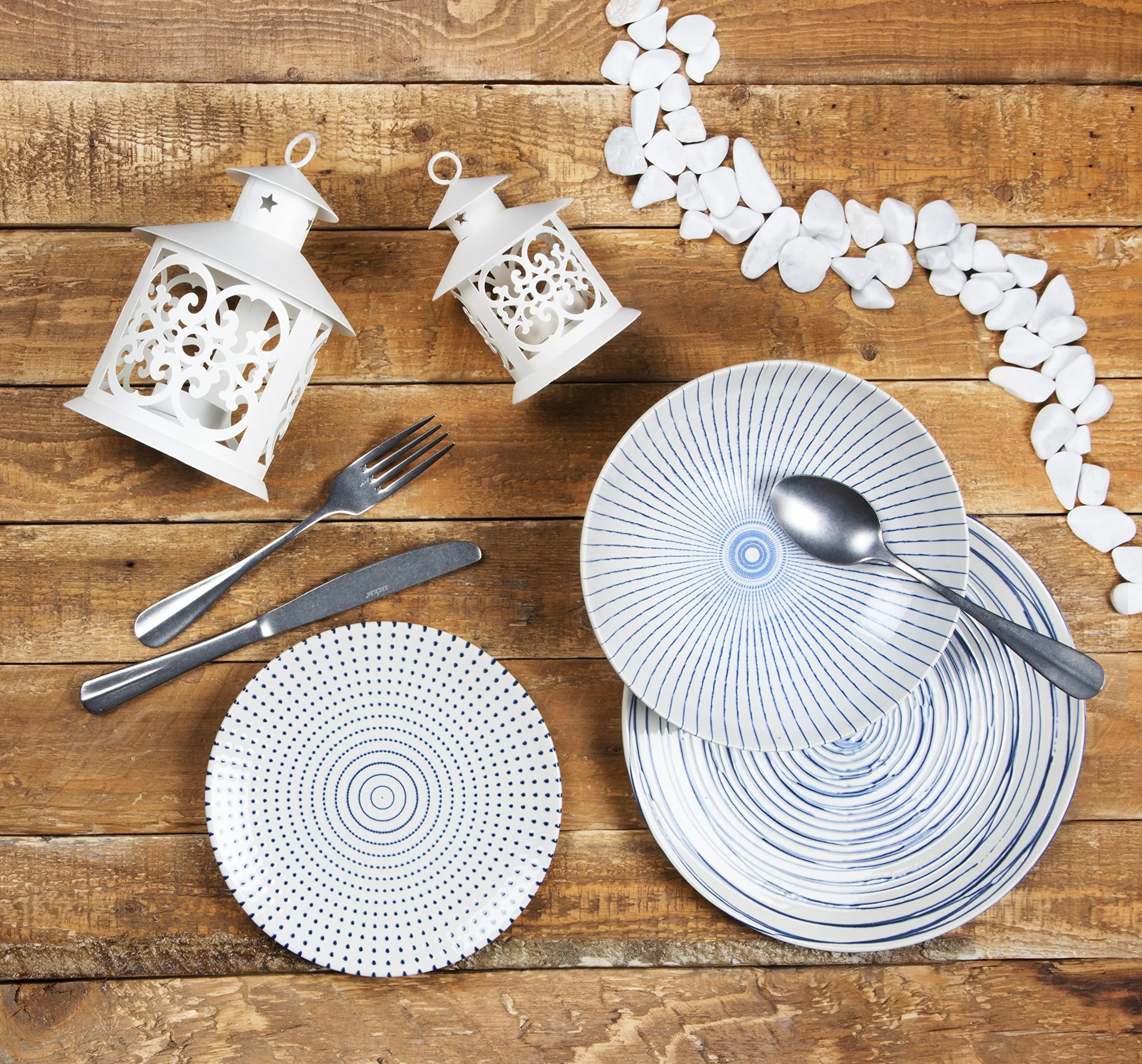 Excelsa Hanami Servizio Piatti 18 Pezzi, Ceramica, Bianco e Blu