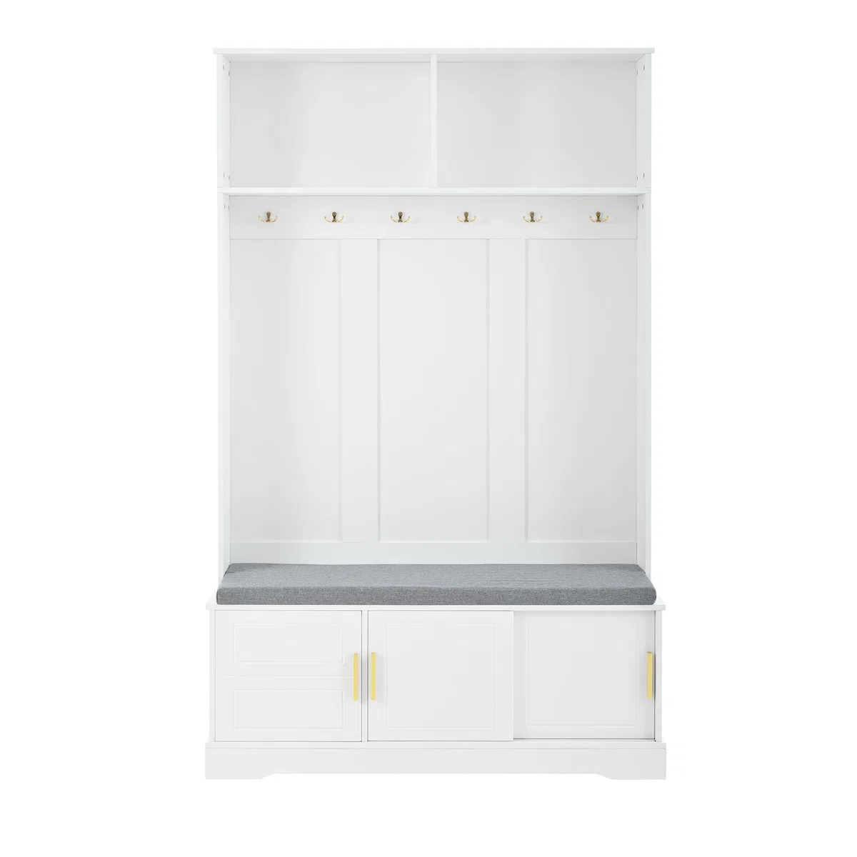 Appendiabiti con panca per scarpe, guardaroba, 6 ganci tripli, indipendente, salvaspazio, per ingresso, corridoio, 120 x 40 x 191 cm (bianco)