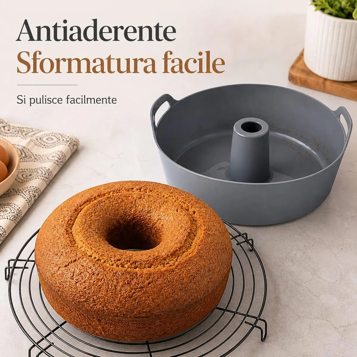 Stampo in silicone per dolci e ciambella 21 cm | Teglia savarin antiaderente forno e friggitrice ad aria | Tortiera senza BPA, facile da sformare