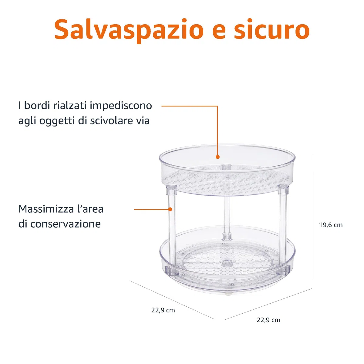 Amazon Basics Lazy Susan, organizer trasparente girevole con 2 ripiani - 23 cm